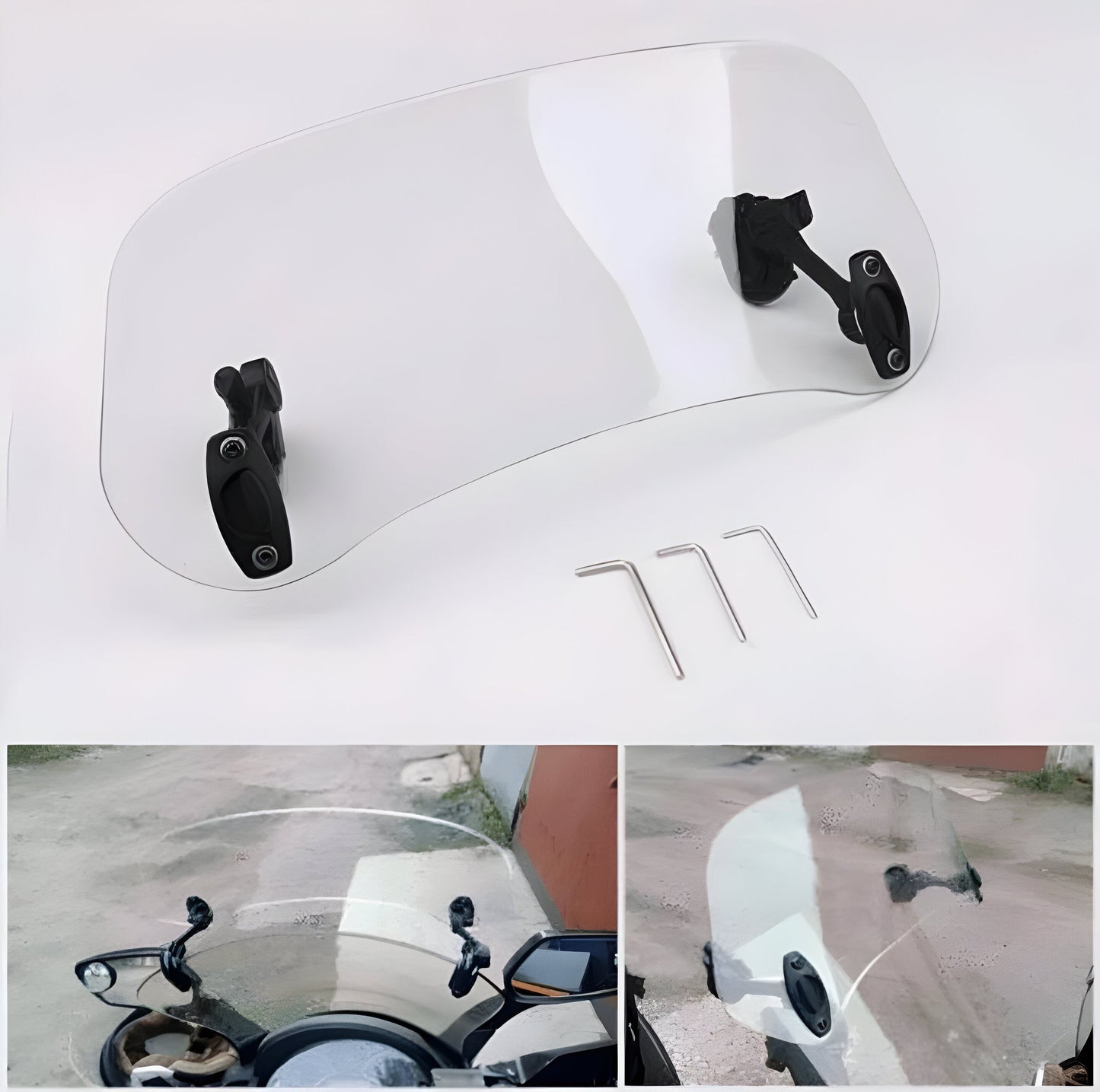 Clear Windshield Extension Panel with Adjustable Clamp Mounting for Motorcycles