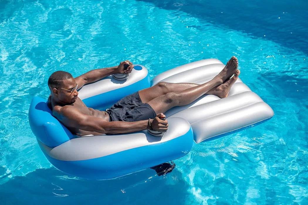 Motorized Inflatable Pool Lounger with Built-in Motor and Raised Backrest