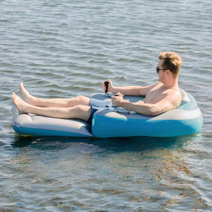 Motorized Inflatable Pool Lounger with Built-in Motor and Raised Backrest
