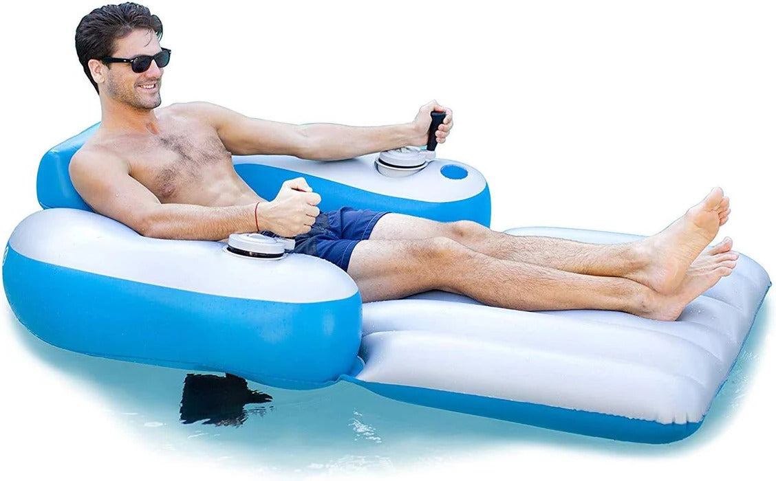 Motorized Inflatable Pool Lounger with Built-in Motor and Raised Backrest