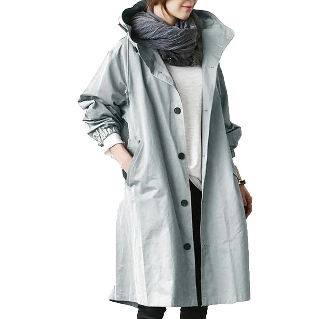 Mid Length Rain Jacket with Adjustable Hood and Large Side Pockets