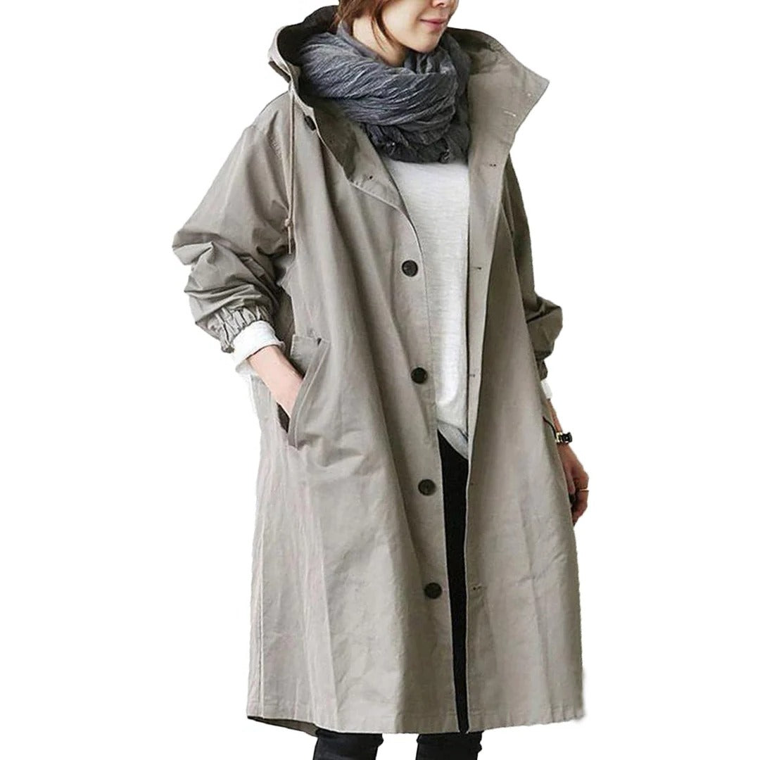 Mid Length Rain Jacket with Adjustable Hood and Large Side Pockets