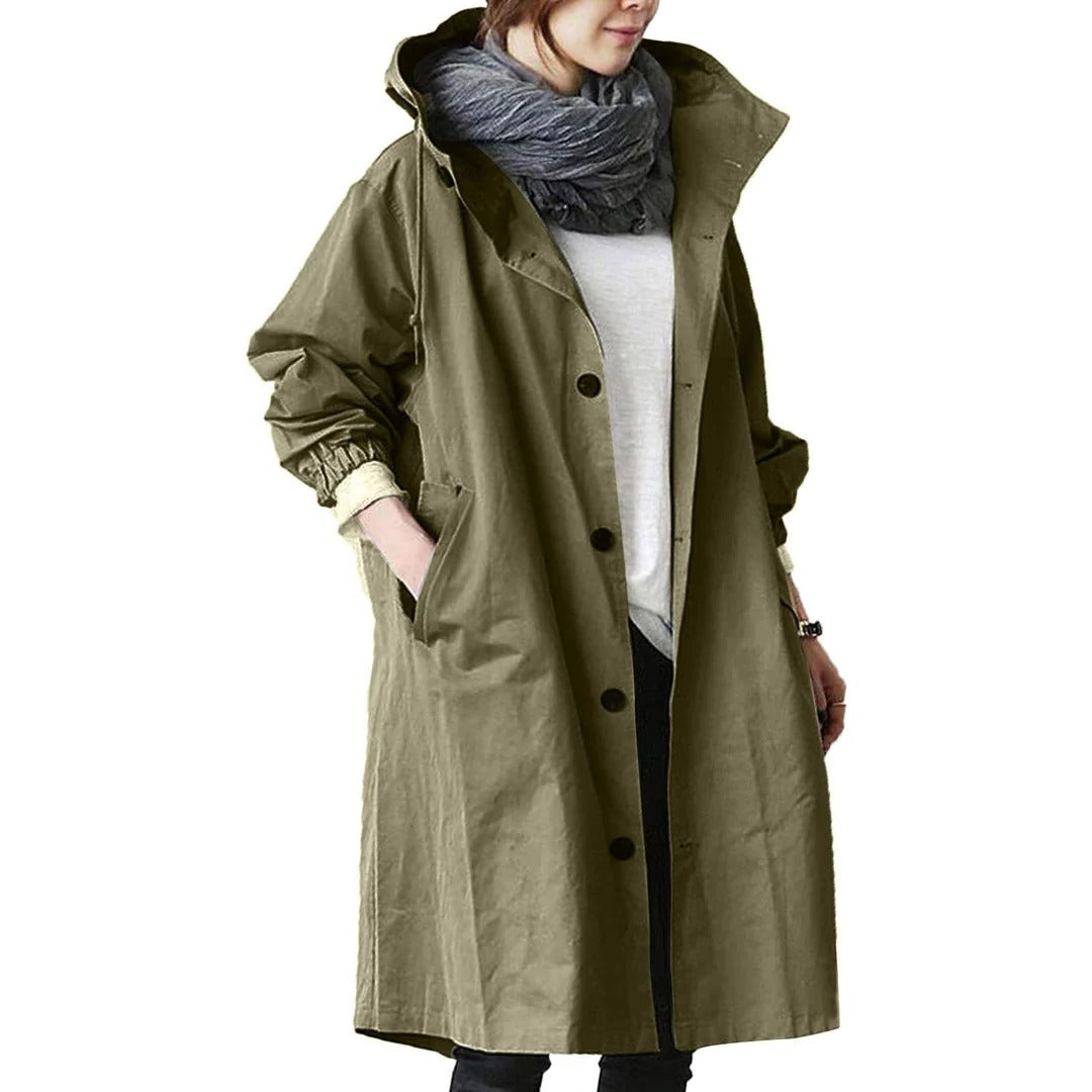 Mid Length Rain Jacket with Adjustable Hood and Large Side Pockets