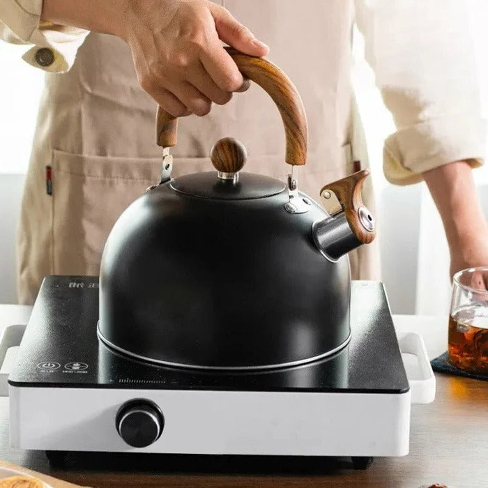 Stovetop Whistling Kettle with Insulated Handle and Even Heat Base for All Stovetops