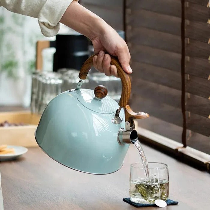 Stovetop Whistling Kettle with Insulated Handle and Even Heat Base for All Stovetops