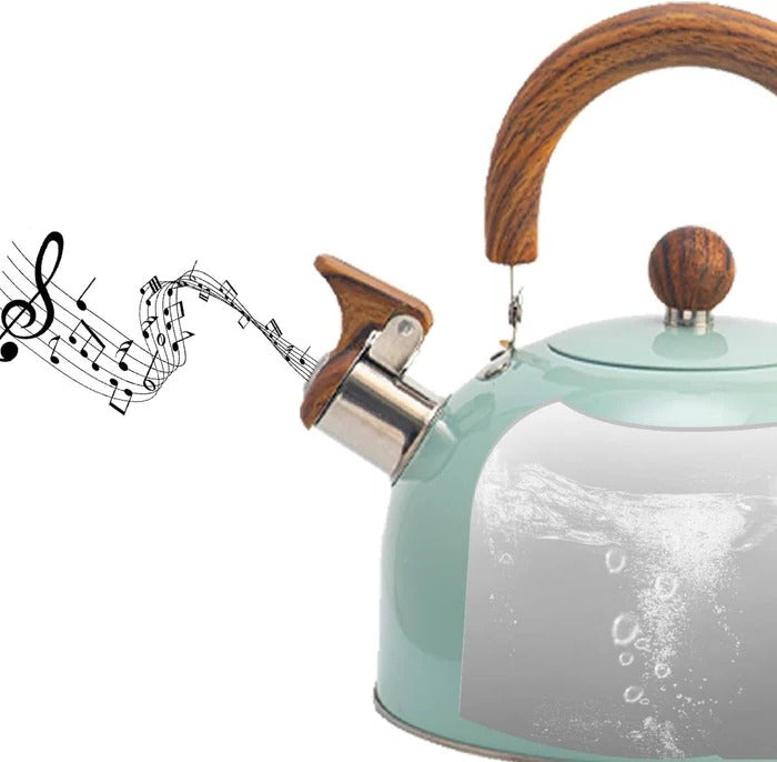 Stovetop Whistling Kettle with Insulated Handle and Even Heat Base for All Stovetops
