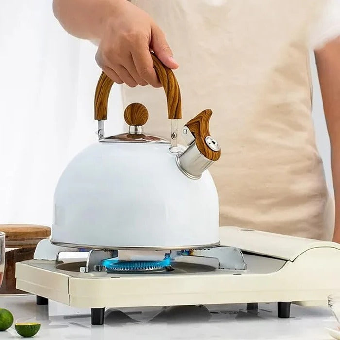 Stovetop Whistling Kettle with Insulated Handle and Even Heat Base for All Stovetops