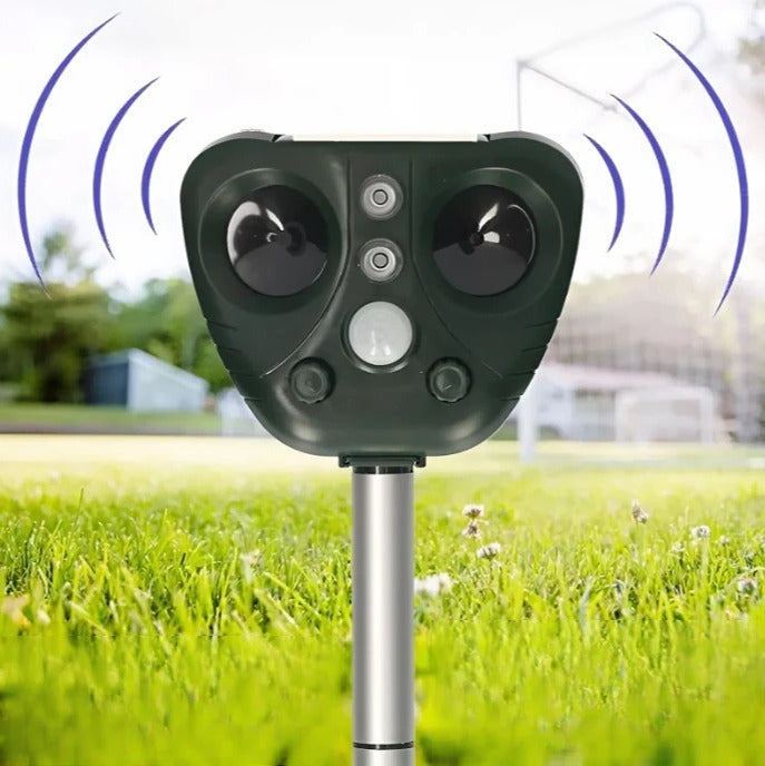Solar Ultrasonic Bird Repeller with USB Backup and Adjustable Modes, 110 Degree Coverage
