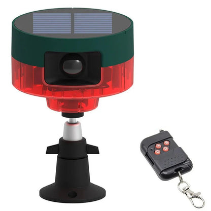 Solar Powered Wildlife Deterrent with 360 Degree Sensing, Strobe Lights and Varied Sounds