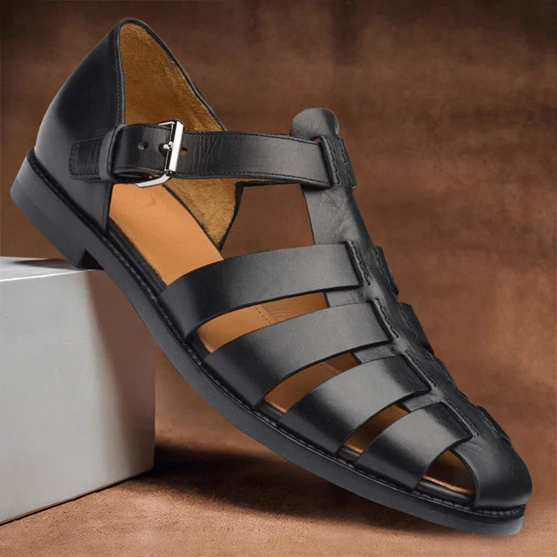 Men's Open Toe Sandals with Adjustable Buckle Straps and Ergonomic Footbed