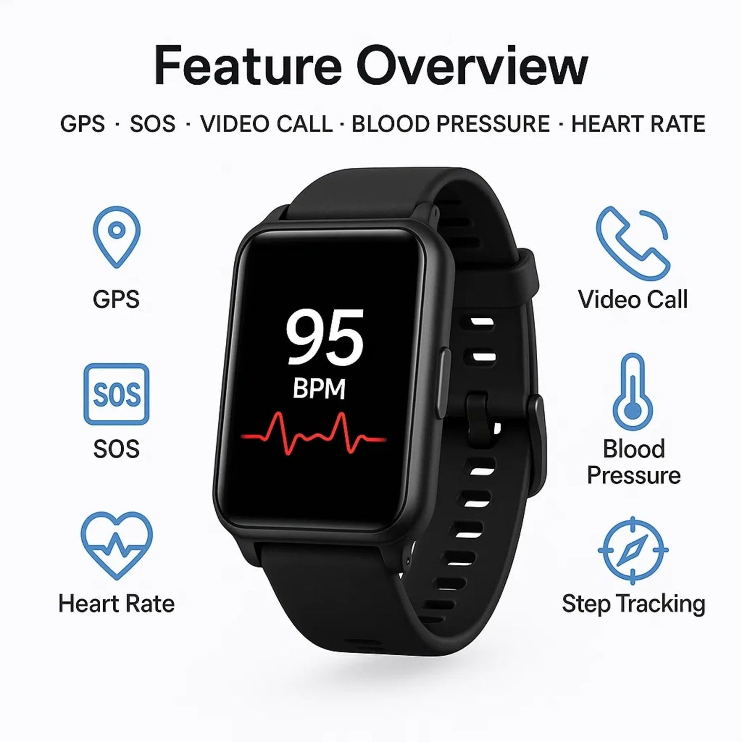 Medical Alert Smartwatch with Automatic Fall Detection and GPS Tracking, 48-Hour Battery