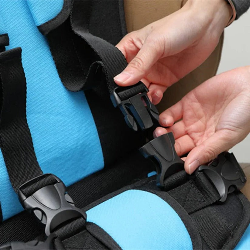 Portable Child Travel Seat with Five-Point Harness and Foldable Design, Ages 1-14