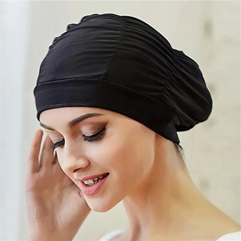 Turban Style Stretch Swimming Cap with Twist Front Design