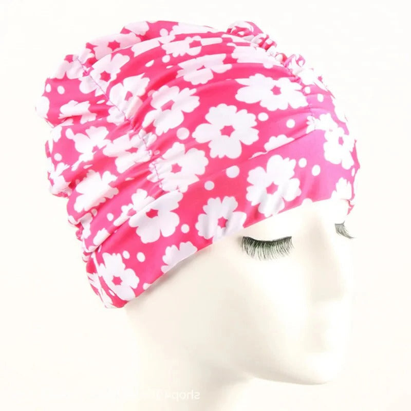Turban Style Stretch Swimming Cap with Twist Front Design