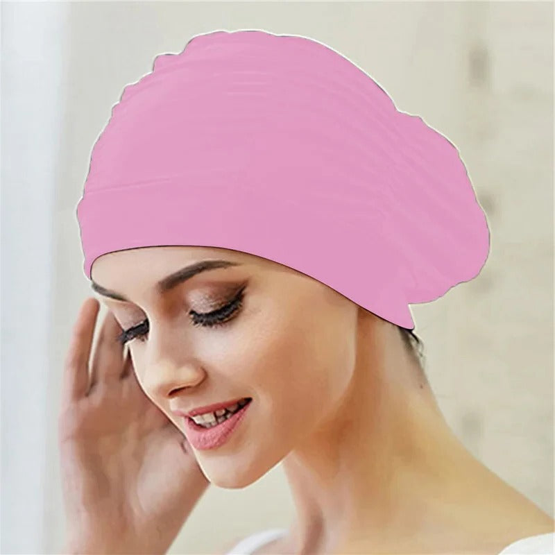 Turban Style Stretch Swimming Cap with Twist Front Design