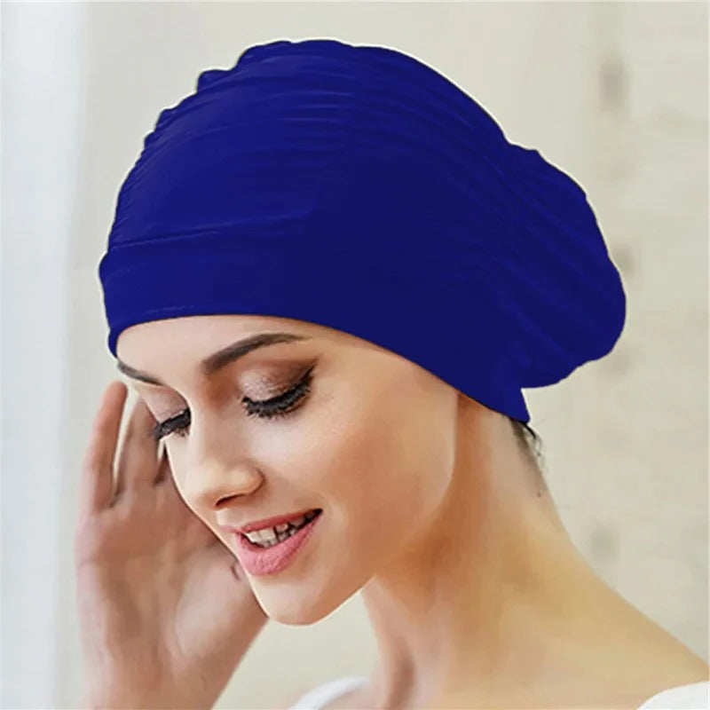 Turban Style Stretch Swimming Cap with Twist Front Design