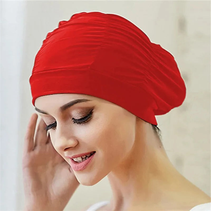 Turban Style Stretch Swimming Cap with Twist Front Design