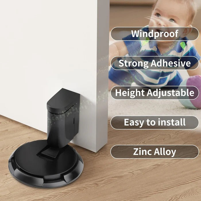 Adjustable Door Stopper with Locking Grip and Dual Mounting, Zinc Alloy
