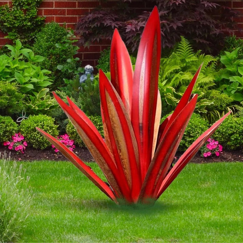 Metal Agave Sculpture with Weather-Resistant Steel and Rustic Metallic Finish, Large