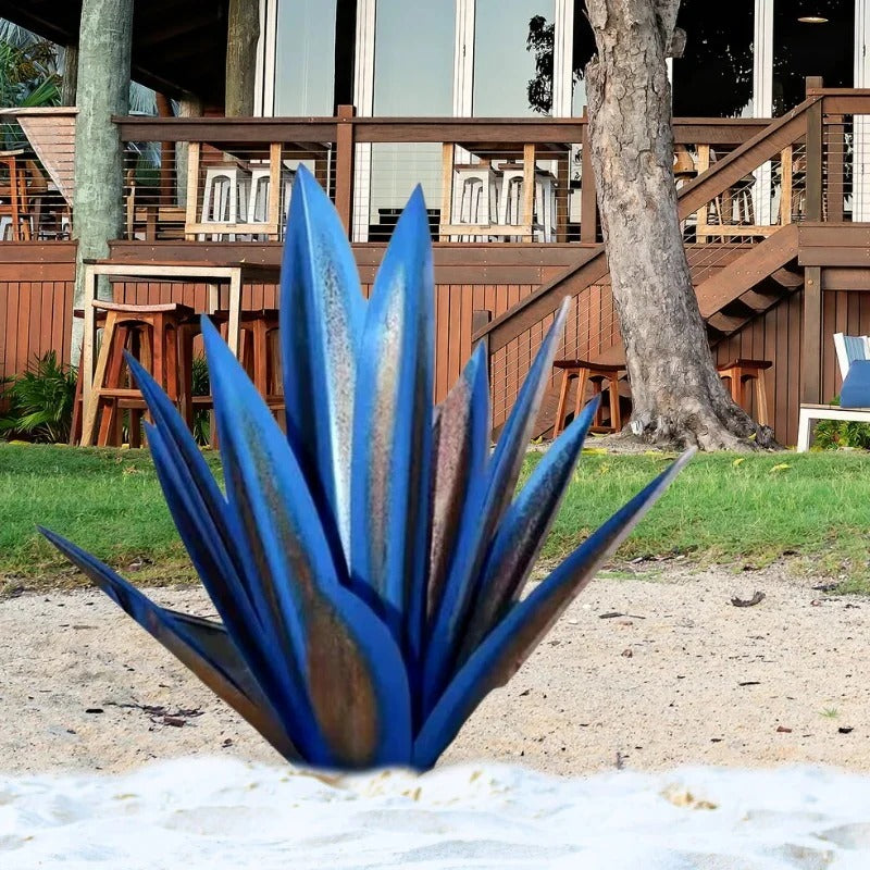 Metal Agave Sculpture with Weather-Resistant Steel and Rustic Metallic Finish, Large