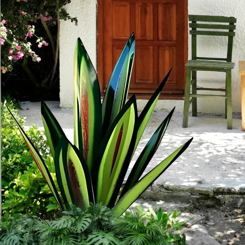 Metal Agave Sculpture with Weather-Resistant Steel and Rustic Metallic Finish, Large