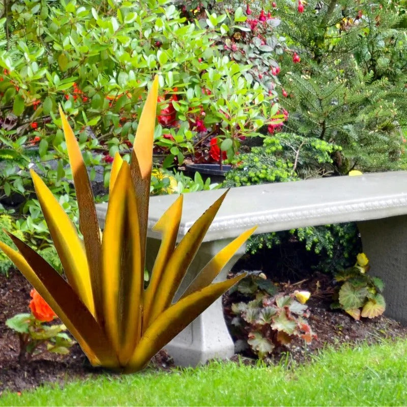 Metal Agave Sculpture with Weather-Resistant Steel and Rustic Metallic Finish, Large