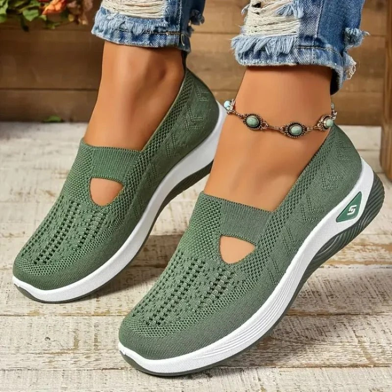 Mesh Sneakers with Cushioned Insole and Shock Absorbing Sole for Women