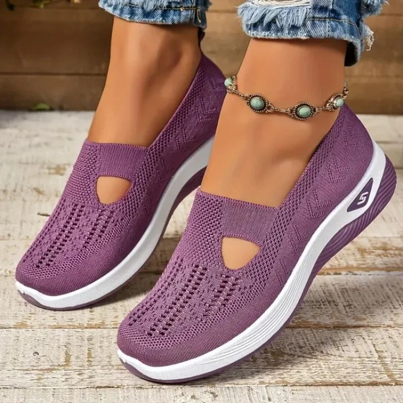 Mesh Sneakers with Cushioned Insole and Shock Absorbing Sole for Women