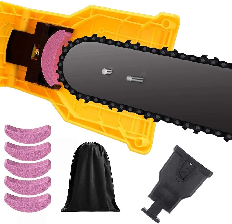 Chainsaw Chain Sharpener with Replaceable Stone and Dual Locating Pins, Fits 14-20in Bars