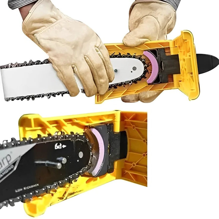 Chainsaw Chain Sharpener with Replaceable Stone and Dual Locating Pins, Fits 14-20in Bars