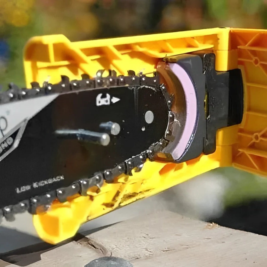 Chainsaw Chain Sharpener with Replaceable Stone and Dual Locating Pins, Fits 14-20in Bars