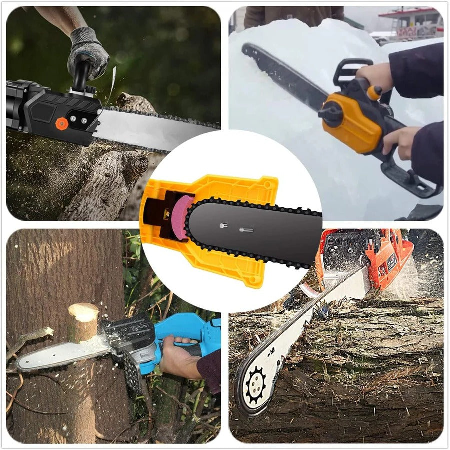 Chainsaw Chain Sharpener with Replaceable Stone and Dual Locating Pins, Fits 14-20in Bars