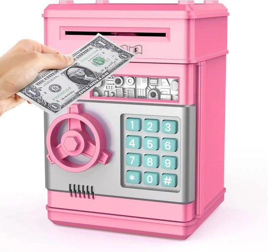 Electronic Piggy Bank for Kids with Auto Bill Intake and Dual Lock, Bilingual Audio