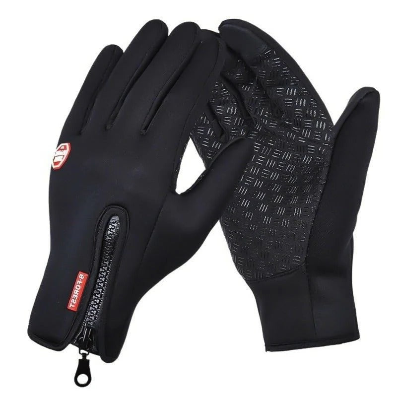 Touchscreen Winter Gloves with Zippered Wrist and Anti-Slip Palm, Fleece-Lined Neoprene