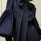 Fitted Blouse with Adjustable Bow Tie and Puff Sleeves, Gathered Cuffs