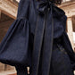 Fitted Blouse with Adjustable Bow Tie and Puff Sleeves, Gathered Cuffs