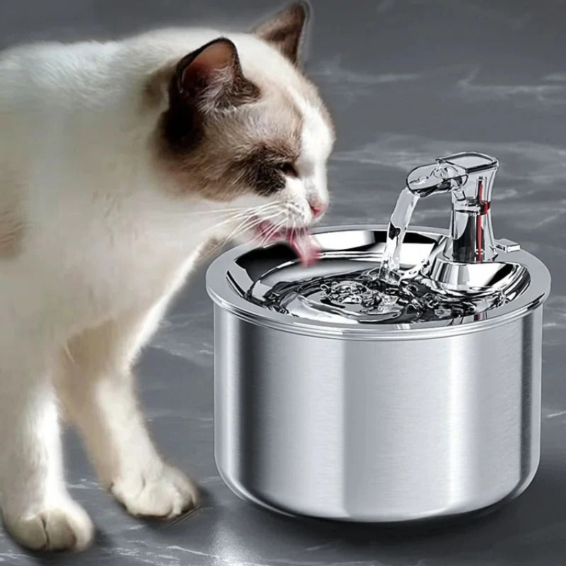 Cat Water Fountain with Stainless Steel Basin and Four-Layer Filter, Motion Sensor Option