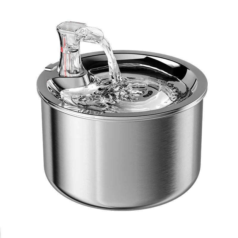 Cat Water Fountain with Stainless Steel Basin and Four-Layer Filter, Motion Sensor Option