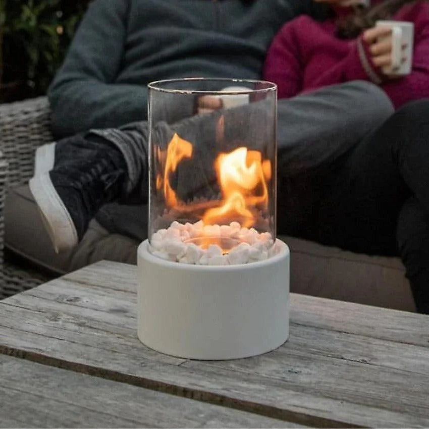 Ethanol Tabletop Fireplace with Glass Cylinder and Flame Snuffer