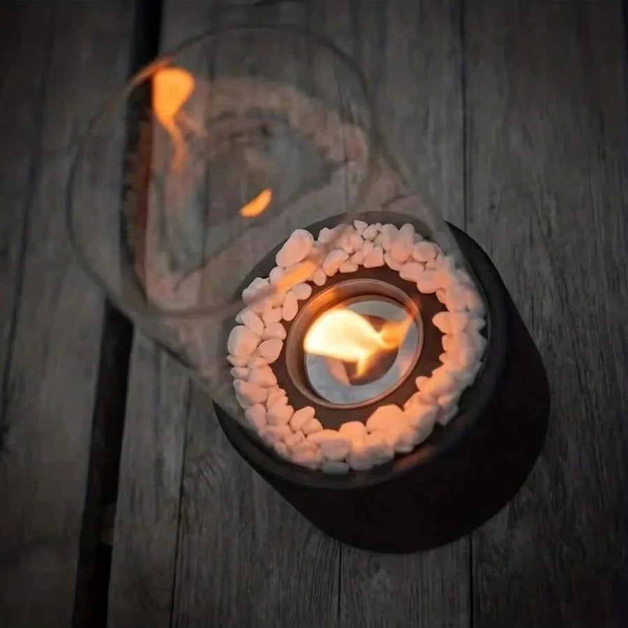 Ethanol Tabletop Fireplace with Glass Cylinder and Flame Snuffer