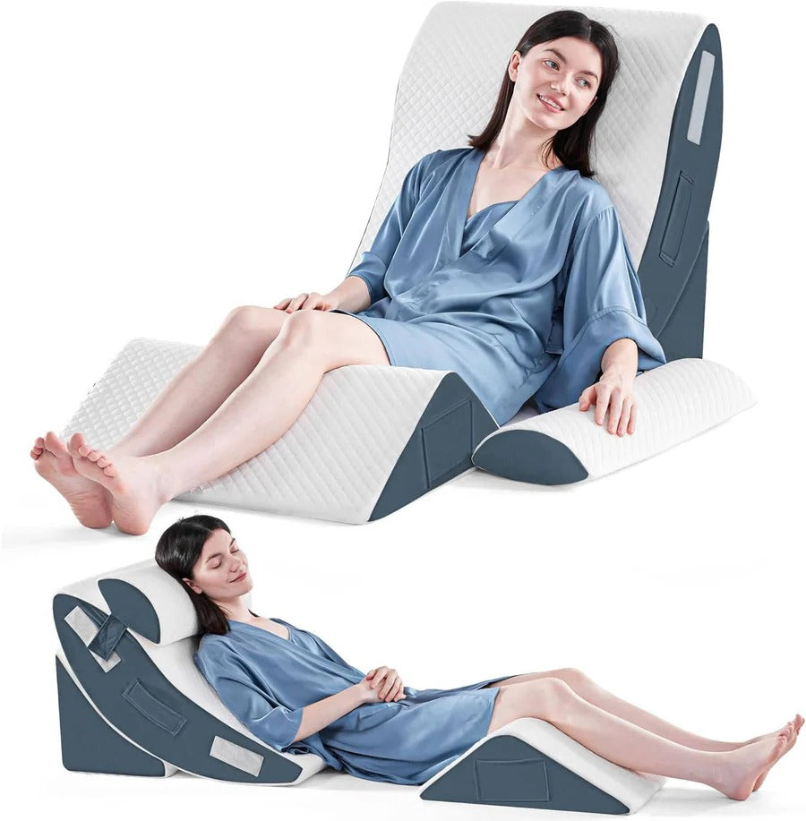 Memory Foam Wedge Pillow Set with Adjustable Strips and Removable Plush Cover, 4 Piece