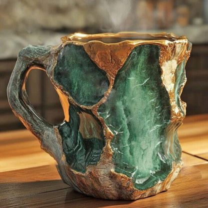 Crystal Textured Coffee Mug with Reflective Mineral Surface and Polished Handle