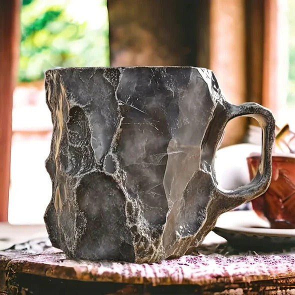 Crystal Textured Coffee Mug with Reflective Mineral Surface and Polished Handle