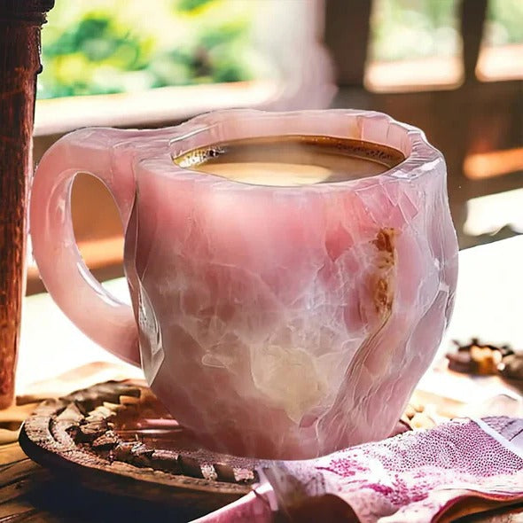 Crystal Textured Coffee Mug with Reflective Mineral Surface and Polished Handle
