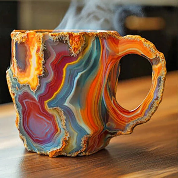 Crystal Textured Coffee Mug with Reflective Mineral Surface and Polished Handle