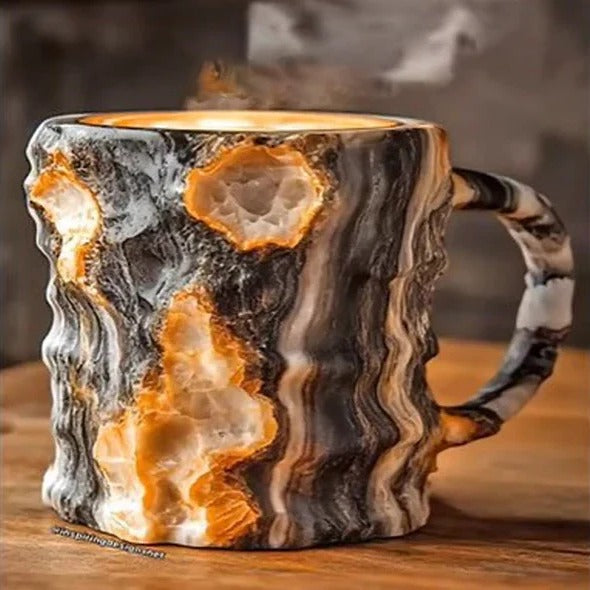 Crystal Textured Coffee Mug with Reflective Mineral Surface and Polished Handle