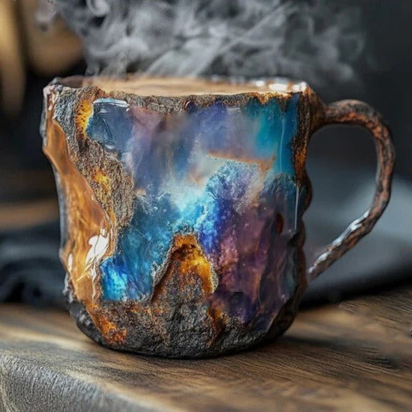Crystal Textured Coffee Mug with Reflective Mineral Surface and Polished Handle