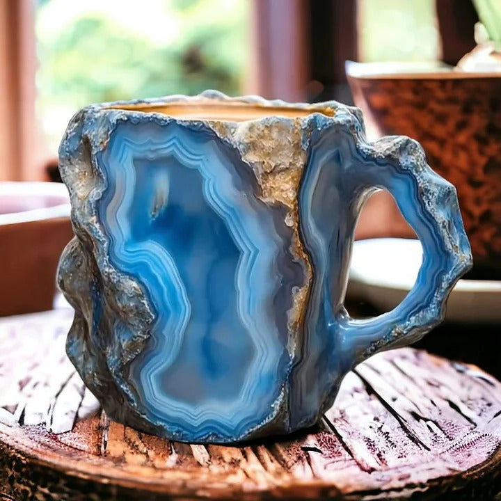 Crystal Textured Coffee Mug with Reflective Mineral Surface and Polished Handle