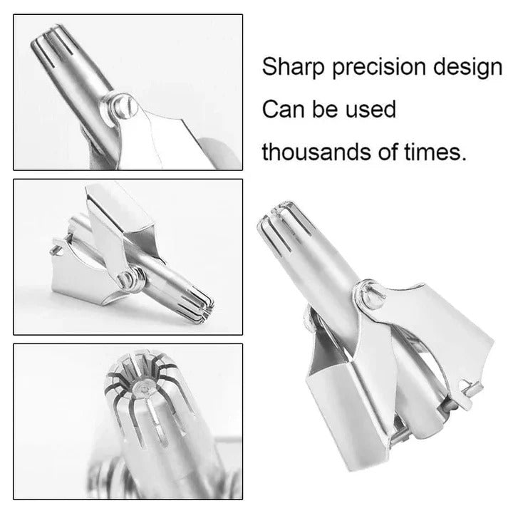Nose Hair Trimmer with Manual Twist Mechanism and Ergonomic Grip, Stainless Steel