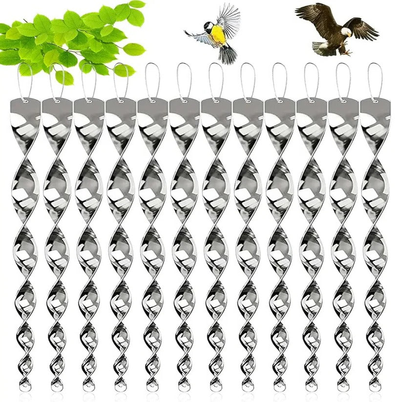 Reflective Bird Deterrent Spiral Rods with Wind Rotation and Hanging Cord, 12/24 Pack